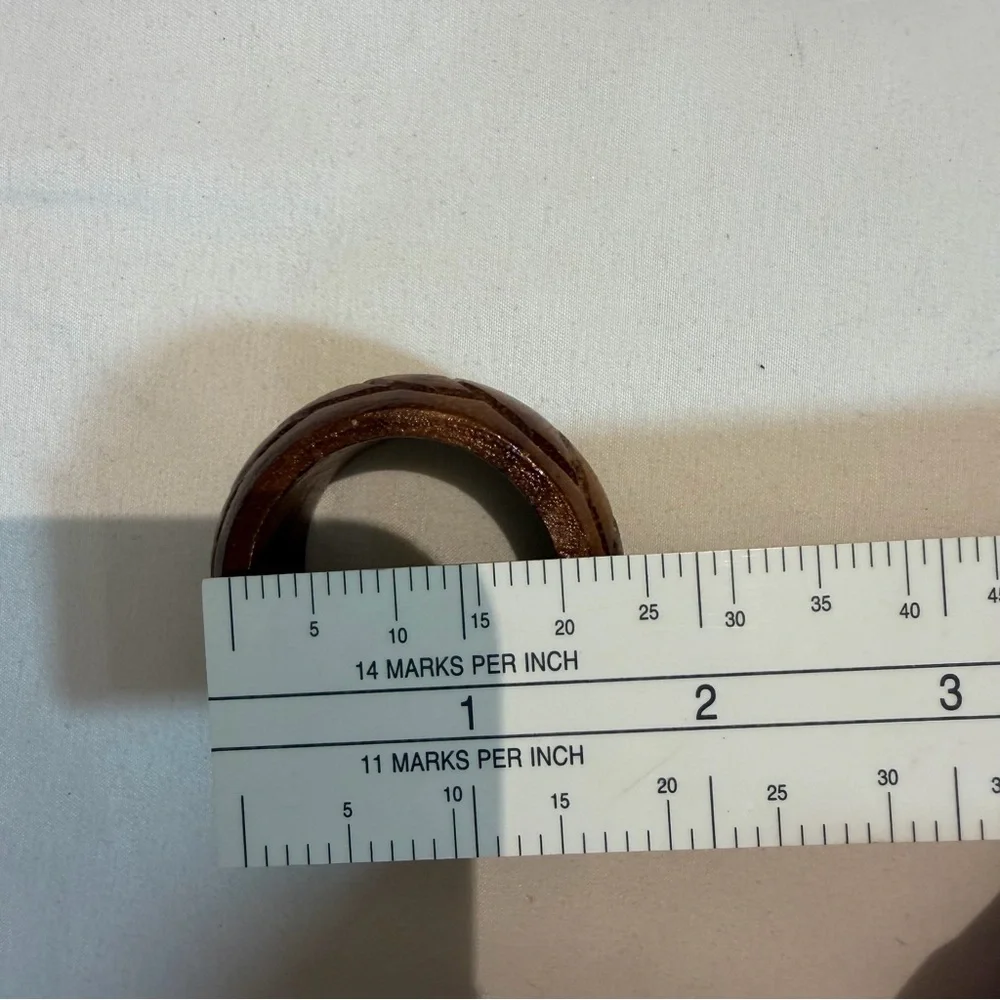 6 Teak Wood Round Napkin Rings MCM Hand‎ Carved in Philippines